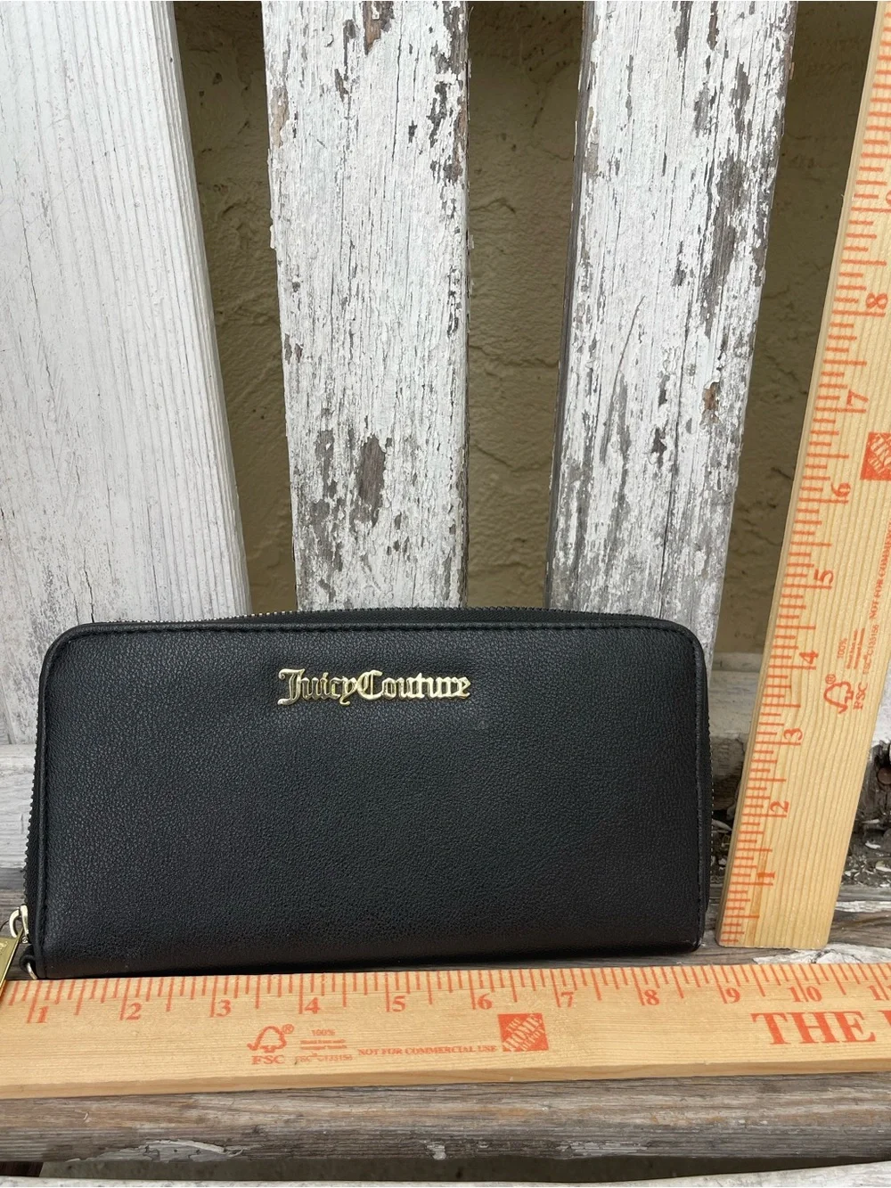 Juicy Couture Black Faux Leather Zip-Around Wallet